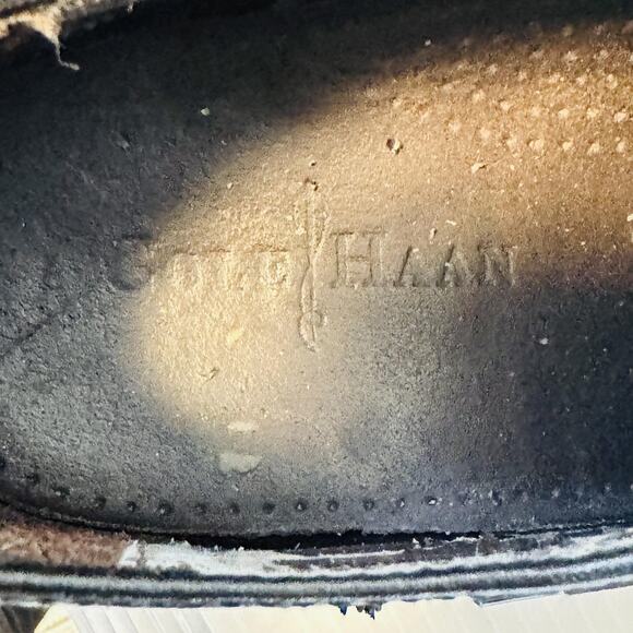 Cole Haan Shoes Men 9 Black Leather Wingtip Brogue Oxford Slip On Lace Up Dress - Picture 10 of 13